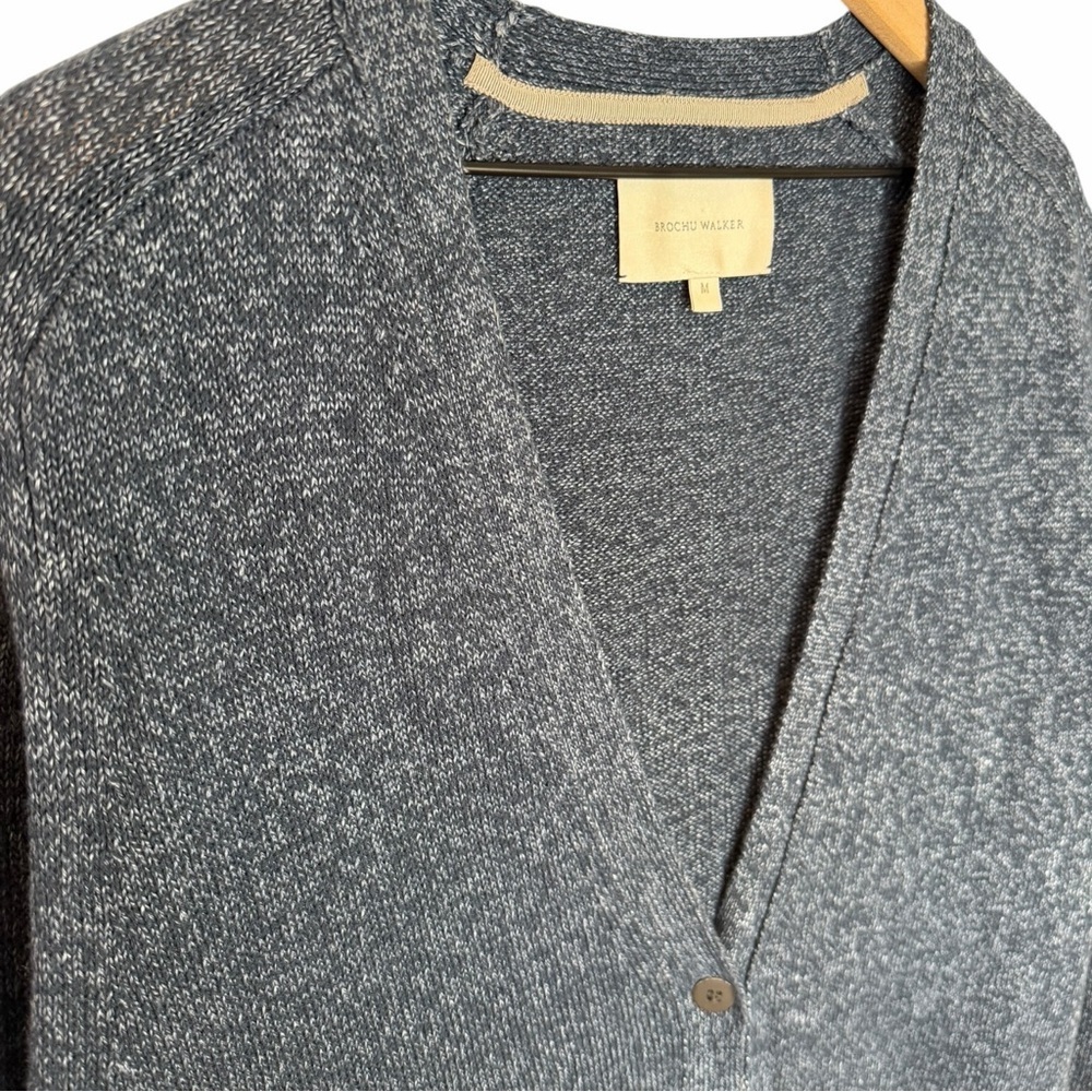 Brochu Walker Blue Cotton Linen Cardigan Sweater Sz M Relaxed Minimalist - Picture 4 of 13